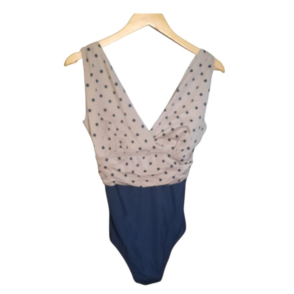 Longitude Womens Black Polka-dot One Piece Tummy Control Swimsuit Size 14
